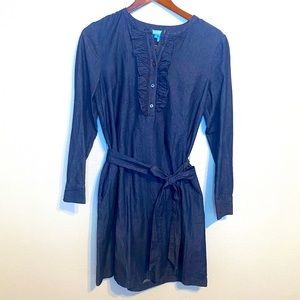 Draper James Dark Wash Denim Chambray Ruffle Dress